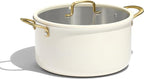 CAROTE 8QT Full Clad Tri Ply Stainless Steel Stock Pot with Lid, Kitchen Stockpot Soup Pot, Outer Ceramic Layer, Even Heating, All Stoves Compatible, Oven & Dishwasher Safe, Stay Cool Handle, White