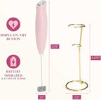 Paris Hilton Electric Handheld Milk Frother with Double Coil Head Whisk and Gold Metal Stand, Battery Powered (2 AA Batteries Required but Not Included), Pink