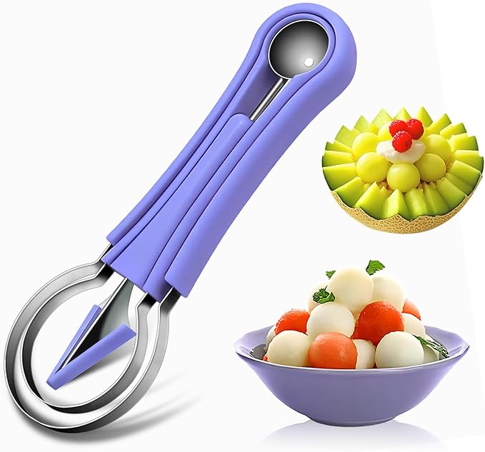 Suuker Melon Baller Scoop Set,4 In 1 fruit cutters shapes, watermelon scooper fruit scooper and baller, fruit carving tools (Dark Blue)