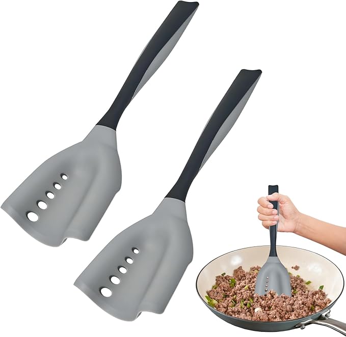 2 Pack Mincing Spatula Meat Chopper - Hamburger Grinder & Ground Beef Smasher, Premium Heat-Resistant Mincing Spatula for Kitchen, Potato Mix & Masher Tool, Meat & Poultry Tenderizer