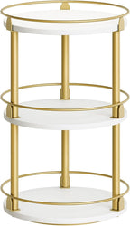 Yatiney 3-Tier Lazy Susan, Rotating Spice Rack, Spinning Organizer, Industrial Turntable Spice Rack for Cabinet, Kitchen Countertop, Pantry, White and Gold SR23DW