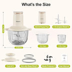 Kawu Electric Food Processor & Meat Grinder, 8 Cup (2L)+0.3L Glass Bowls, 2 Speeds with Stainless Steel Blades, 300W Mini Vegetable Chopper Food Blender for Home Kitchen
