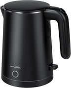 WTJMOV Electric Kettle Stainless Steel, 1.0L Small Water Boiler 1200W Fast Boiling, Double Wall Tea Kettle Pot Automatic Shut Off, Durable Coffee & Tea Maker/Warmer/Heater Black