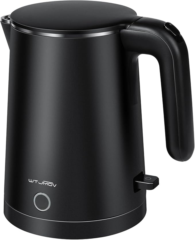 WTJMOV Electric Kettle Stainless Steel, 1.0L Small Water Boiler 1200W Fast Boiling, Double Wall Tea Kettle Pot Automatic Shut Off, Durable Coffee & Tea Maker/Warmer/Heater Black