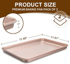 Wildone 2 Pack Half Sheet Baking Pans, Nonstick Baking Sheet for Oven, Thicker Carbon Steel Cookie Sheet 17.5x12 Inch, Heavy Duty & Easy Clean, Rose Gold