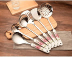 Ceramic Handles Cooking Tool Set Stainless Steel Kitchen Utensils Of Cookers Shovels Spoons(Black)