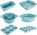 Nonstick Silicone Bakeware Set, 6 set Baking Cake Pan, Economical BPA Free Heat Resistant Bakeware Tools for DIY Loaf Bread Cheesecake Pizza Cupcake Muffin (Blue)