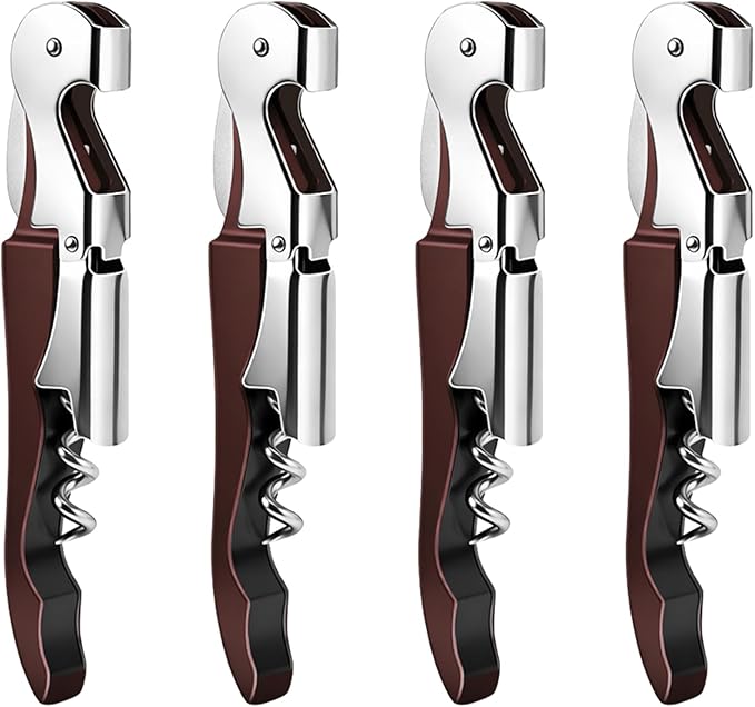 4 Pieces Professional Waiter Corkscrew Wine Openers,Wine red Wine Keys Opener Stainless Steel Hinges Serrated Foil Cutter for Restaurant Waiters, Sommelier, Bartenders (Wine red)