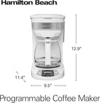 Hamilton Beach 12 Cup Programmable Drip Coffee Maker Machine, Regular & Bold Brew Options, Auto Pause and Pour, Glass Carafe, White (46294J)