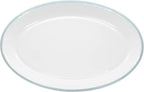 Red Co. Set of 4 Enamelware Metal Classic 13" Serving Oval Tray Platter, Solid White/Teal Rim