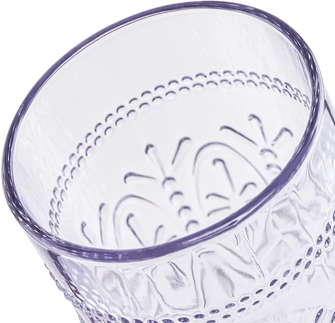 CREATIVELAND Colored Vintage Drinking Glasses Set of 4, 15.5 oz Romantic Embossed Water Glasses, Colored Tumblers Tempered Glass for Juice, Beverages, Beer, Cocktail