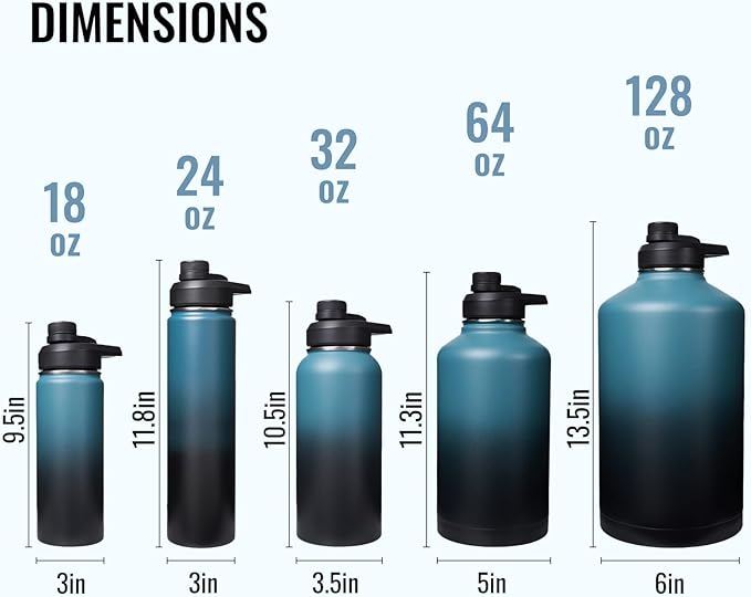 18 oz Insulated Water Bottle with Handle, 304 Stainless Steel Water Bottles with Wide Mouth, Double Wall Vacuum Sports Water Bottle, BPA Free, Keep Cold and Hot, Blue&Black