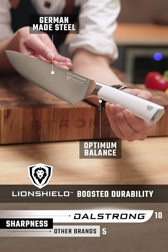 Dalstrong 3pc Knife Set - Vanquish Series - Forged High Carbon German Steel - White Handle - Chef Knife, Santoku and Paring - Razor Sharp Kitchen Set - NSF Certified