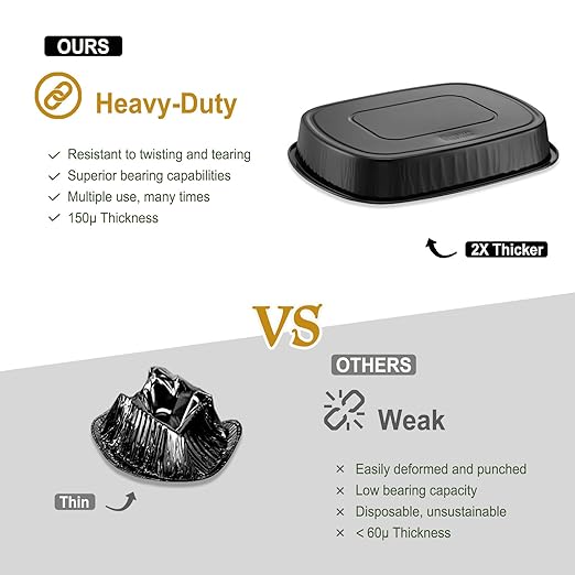 Oval Aluminum Foil Catering Trays with Lids (5 Pack) – 2X Thicker Heavy Duty Black Serving Platters for Parties, Catering, Takeout & Food Service, 68oz