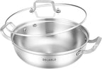 Delarlo Tri-Ply Stainless Steel 13 inch Everyday Pan with Glass Lid, Deep Saute Pan, High Side Kitchen Cooking Pot, Chef's Pans, Induction Deep Frying Pan, 5QT Stock Pot, Up to 550℉