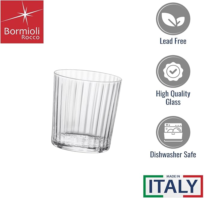 Bormioli Rocco Exclusiva Negroni Glasses, Set of 12-12 Oz. Ribbed Cocktail Tumblers Made in Italy with Star Crystal Glass & XLT Treatment - Stylish Everyday Drinkware, Dishwasher Safe