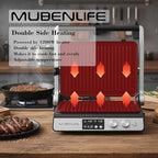 Panini Press,4 Slices Contact Grill with Removable Non-Stick Coated Grill and Flat Plates,Panini Makers with Temperature Control and Timer,Open 180 Degrees,Grill and Griddle (Half black with digital)