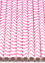 Pack of 300 Baby Pink Chevron Biodegradable 4-Ply Paper Drinking Straws (Compostable, Non-toxic, BPA-free)