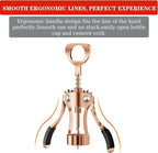 KORCCI Wine Opener, Heavy-Duty Zinc Alloy Wing Corkscrew, Premium Beer Bottle Opener, Multifunctional Wine Accessories with Ergonomic Handle and Sharp Screw, for Kitchen, Bar, Restaurant (Rose Gold)