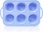 Jumbo Silicone Muffin Pan with Metal Frame, Non Stick Silicone Cupcake Pan with Handles 6 Cup, BPA Free Silicon Muffin Tin Tray Extra Large for baking, egg bites, Cupcake Mold Blue
