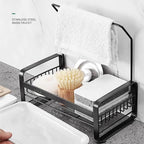 Sponge Holder with rag stick for Kitchen Sink - Rustproof Sink Caddy with Instant Drying Stone, Removable Dish Brush Holder, Stainless Steel Kitchen Caddy for Coutertop Storage Accessories