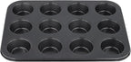 12-Cup Muffin Pan, Non-Stick Cupcake Baking Tin, 4 Pack Carbon Steel Cup Cake Tray for Oven Baking Cheesecake, Quiche, Easy Clean, Gray, 13.9"x10.4"x1.1"