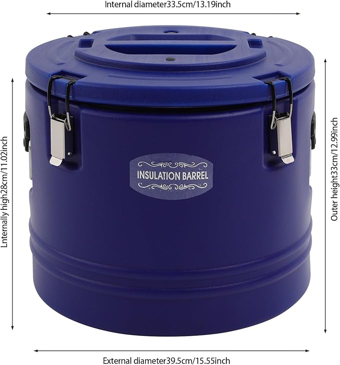Eapmic 31.7Qt Insulated Food Container, Stainless Steel Container, 30L Commercial Soup Carrier 6 Hours Heat Preservation for Hot and Cold Food Storage Restaurant Canteen Home Lunch Use (Blue, 30L)
