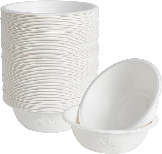 ECOLipak 16 oz Paper Bowls, [150-Pack] Compostable Paper Bowls Bulk, Heavy-duty Disposable Bowls for Hot And Cold Food