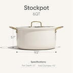 CAROTE 6QT Full Clad Tri Ply Stainless Steel Stock Pot with Lid, Kitchen Stockpot Soup Pot, Outer Ceramic Layer, Even Heating, All Stoves Compatible, Oven & Dishwasher Safe, Stay Cool Handle, White