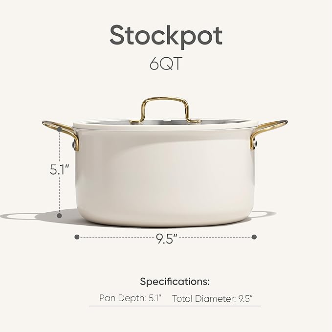 CAROTE 6QT Full Clad Tri Ply Stainless Steel Stock Pot with Lid, Kitchen Stockpot Soup Pot, Outer Ceramic Layer, Even Heating, All Stoves Compatible, Oven & Dishwasher Safe, Stay Cool Handle, White
