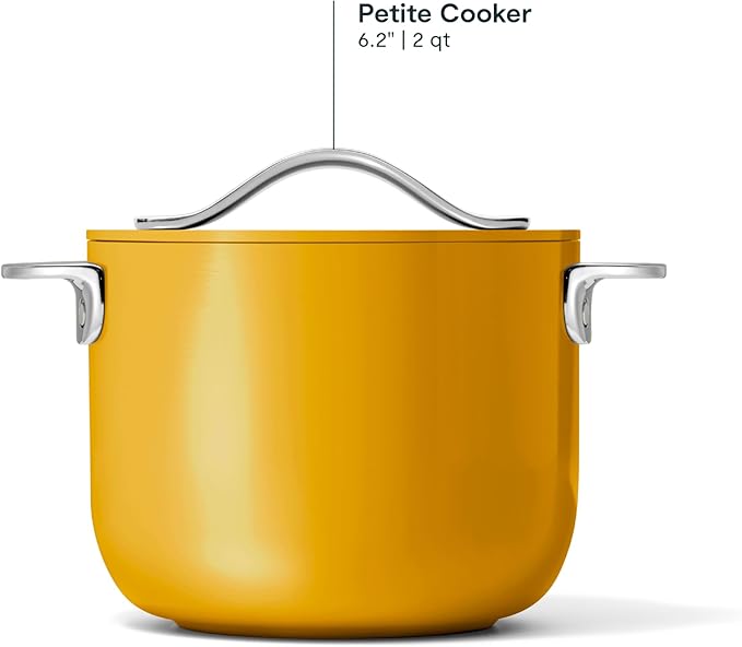 Caraway Petite Cooker - 2 Qt Ceramic Coated Pot - Free From Forever Chemicals - Perfect for Rice, Grains, or Sauces - Marigold