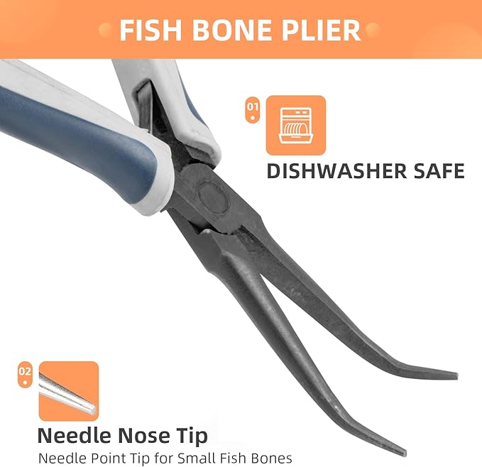 Fish Bone Pliers/Tweezers Washable Stainless Steel, 6inch, Black