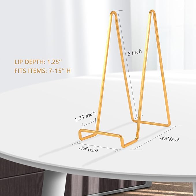 Decolore 4 Pack 6 Inch Gold Picture Stands for Display Square Table Easel Display Stand Frame Stand for Albums, Decorative Plate, Tabletop Poster and Artistic Work