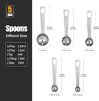 Doosu Measuring Spoons Set of 5-18/8 Stainless Steel Heavy Duty Teaspoons Tablespoons with Engraved Metric & US Measurements, Metal Measure Spoon for Dry and Liquid Ingredients, Dishwasher Safe