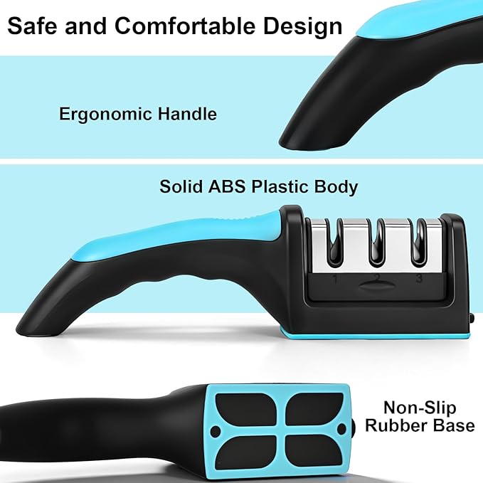 Premium 3-Stage Knife Sharpener - Professional Repair, Restore & Polish for Kitchen Knives, Razor Sharp in Seconds, with Ergonomic Grip for Perfect Control