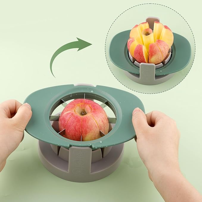 Fruit Cutter Slicer, 4 in 1 Apple Corer Remover Green 430 Stainless Steel Tomato Wedges Vegetable Cutter 8 Slices Multifunctional Kitchen Tool for Fruit & Vegetable Cutting