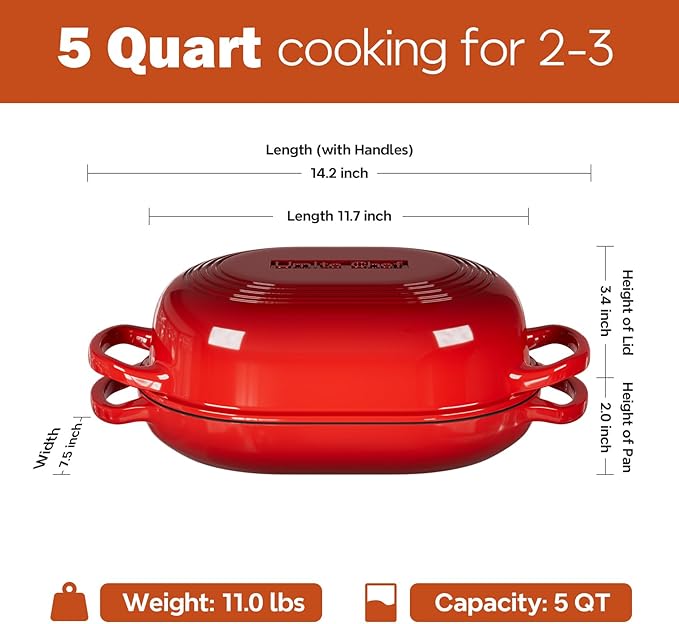 Enameled Cast Iron Sourdough Bread Oven, Dutch Oven, incl. Sourdough Bread-Baking Supplies like Banneton Bread-Proofing Basket - 5QT Loaf Cast Iron Bread Pan for Homemade Bread Baking, Red Meatloaf Pan with Lid