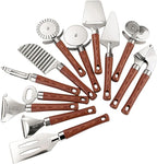 12-Piece Kitchen Tools and Gadgets Set with Wood Imitation Handle BRIIEC Stainless Steel Cooking Utensils Kitchen Accessories Includes Can Opener Garlic Press Peeler