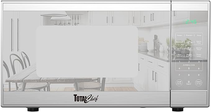 Total Chef 1.3 Cu Ft Microwave Oven – Compact Countertop Kitchen Appliance, Small Stainless Steel Microwave with Digital Touch, Pre-Set Functions, 12.8” Turntable, 1100 Watt