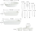 GOURMETEDGE 10-Piece Stackable Ceramic Bakeware Set - Ideal Mother's Day Gift, Non-Toxic Non-Stick Oven Safe, PFOA & PFOS Free, Includes Baking Dishes, Pie Plate, Ramekins & Silicone Tools (White)