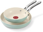 T-Fal Inspire Ceramic Nonstick Frying Pan 2-Pc Set, 8" & 10", Oven Broiler Safe up to 50°F Cookware, Ceramic Frying Pan Skillet, Pots & Pans, Mint Green