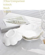 Porcelain Serving Dish,Ceramics Flower Relish Tray with Metallic Rim,Serving Bowls for Wedding,Party Perfect for Small Cereal, Pasta, Salad, Candy and Snacks White 9 inch
