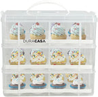 Cupcake Carrier, Cupcake Holder | Premium Upgraded Model Holds Cupcakes Steadier | Store up to 36 Cupcakes or Muffins | Stacking Cupcake Storage Container | Use 1,2, or 3 Tiers (White)