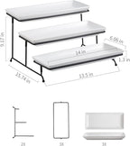 Gomakren 3 Tier Serving Trays Stand 14 Inches Serving Platters Rectangular Large Serving Plates for Party Display Set Collapsible Sturdier Rack, White Serving Trays and Platters