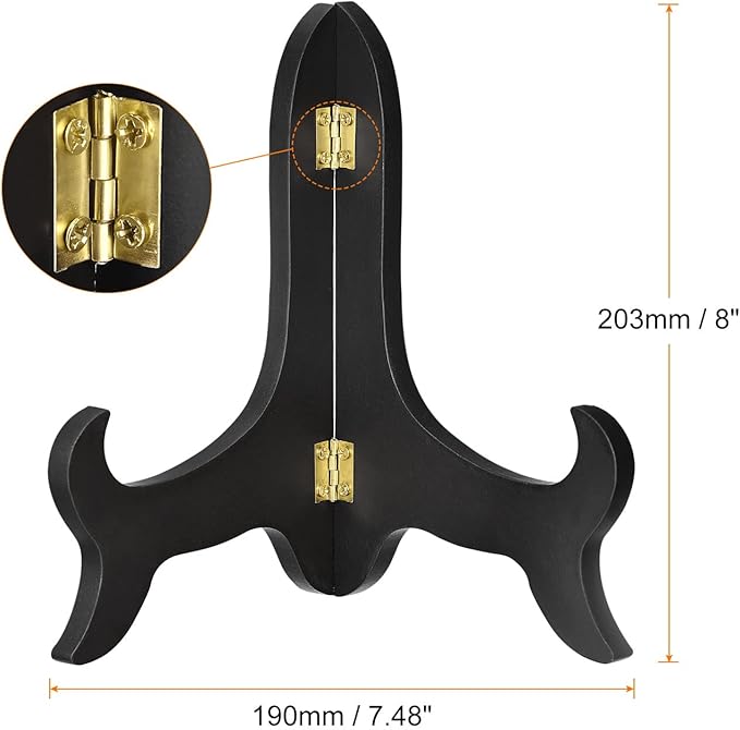 uxcell 8" Easel Plate Holder, Wooden Folding Display Stand Black for Decorative Picture Frame