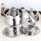 Steamer Pot 11inch Steam Pots for Cooking Steamer Pot with Lid 3-tier Multipurpose Stainless Steel Steaming Pot Cookware with Handle for Vegetable, Dumpling, Stock, Sauce, Food (11Inch/28cm)