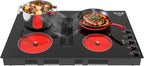 31" Electric Cooktop with Downdraft – 4 Burner 6000W Built-in Electric Stove, BBQ Bridge Burner, Timer, Safety Lock, Recirculating Vent (220V-240V)