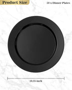 BESTVIP 50PCS Black Plastic Plates, 10.25 Inch Disposable Dinner Plate Party, Heavy Duty Disposable Plastic Plates - Ideal for Christmas Parties, Wedding and Birthday, Everyday Meals Use