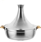 Stainless Steel Moroccan Tagine Pot, Large Moroccan Tajine Casserole with Cone-Shaped Lid, Non Stick Tagine Cooking Pot with 2 Handles(26cm/10.2in, Silver)
