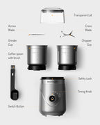 SHARDOR Electric Super Silent Blade Coffee Grinder, Timed Grind Control Rotary Knob, Adjustable Coarse to Fine for Coffee Beans, Spices & Herbs, with 2 Removable Stainless Steel Bowl, Sliver